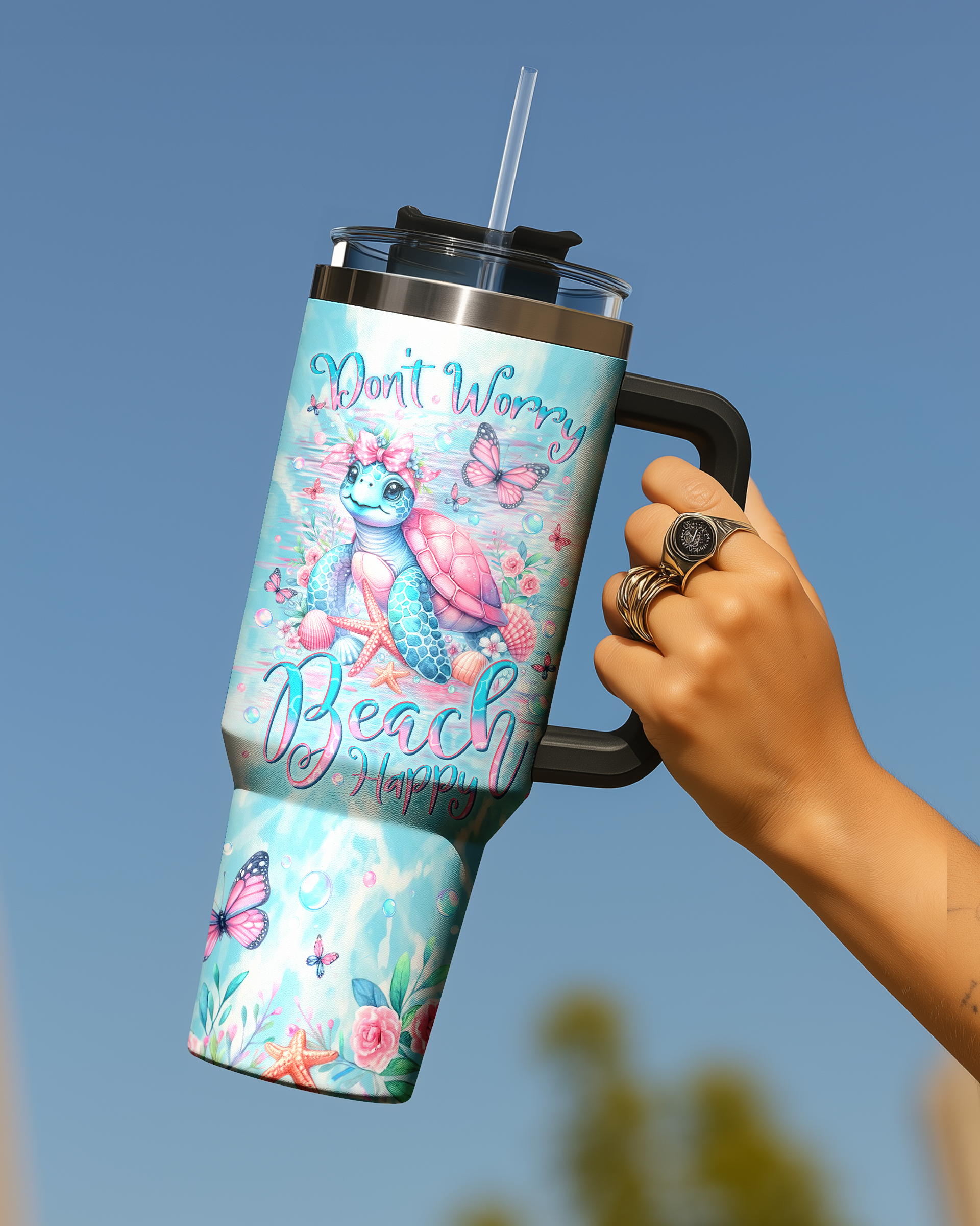 DON'T WORRY BEACH HAPPY TURTLE TUMBLER - YHLN2608255
