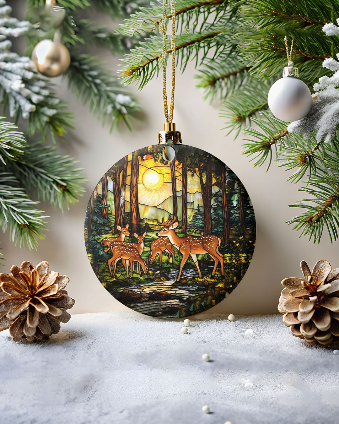 DEER FAMILY STAINED GLASS ORNAMENT & KEYCHAIN - YHHG2209255