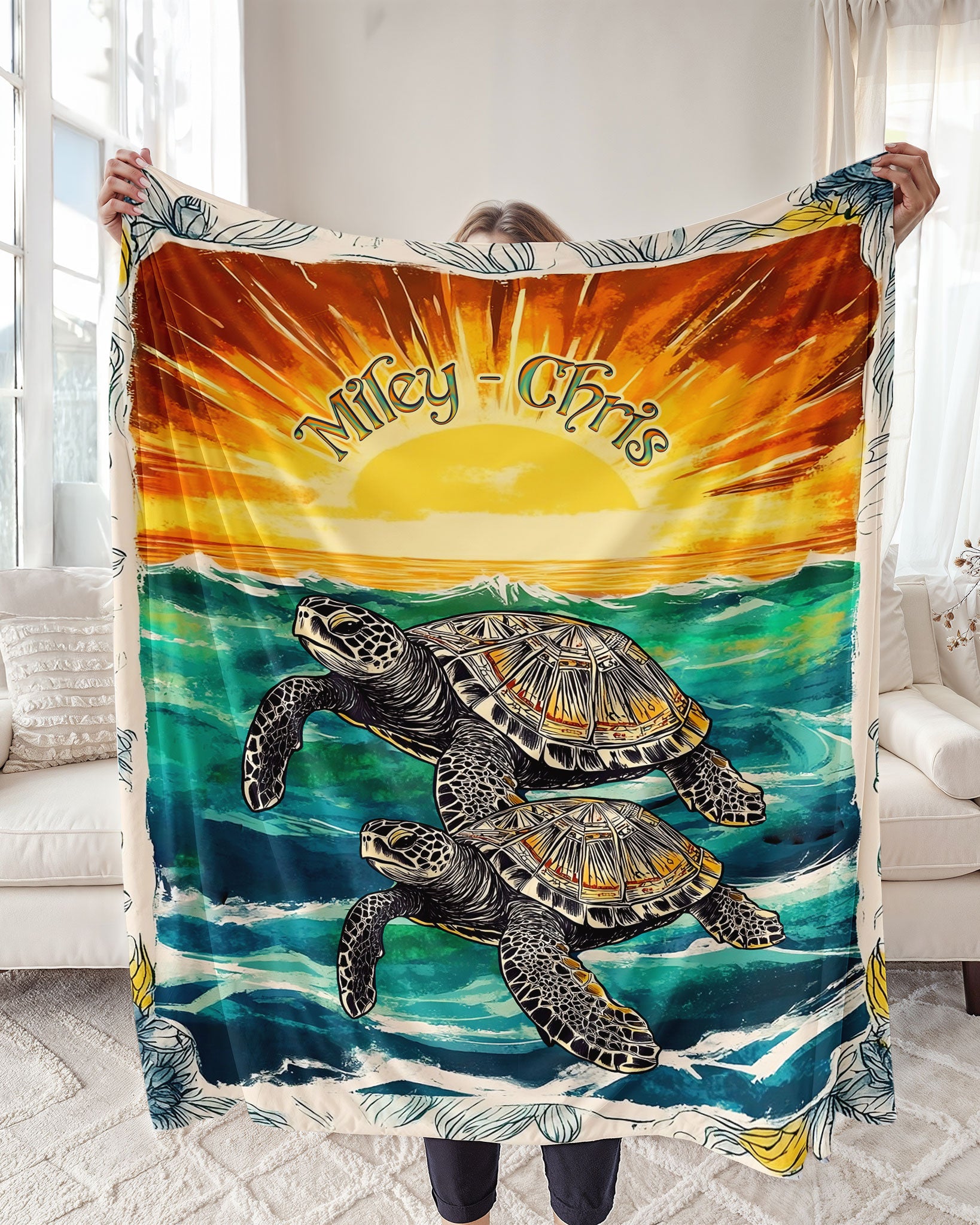 PERSONALIZED COUPLE TURTLE FLEECE BLANKET    - TLNO1402253