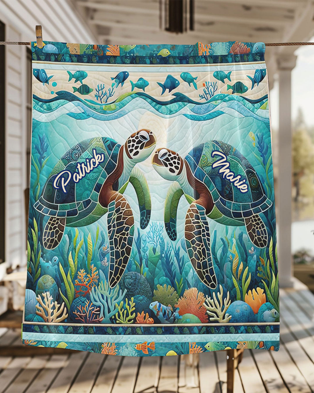 PERSONALIZED TURTLE COUPLE FLEECE BLANKET  - TLNZ2602254