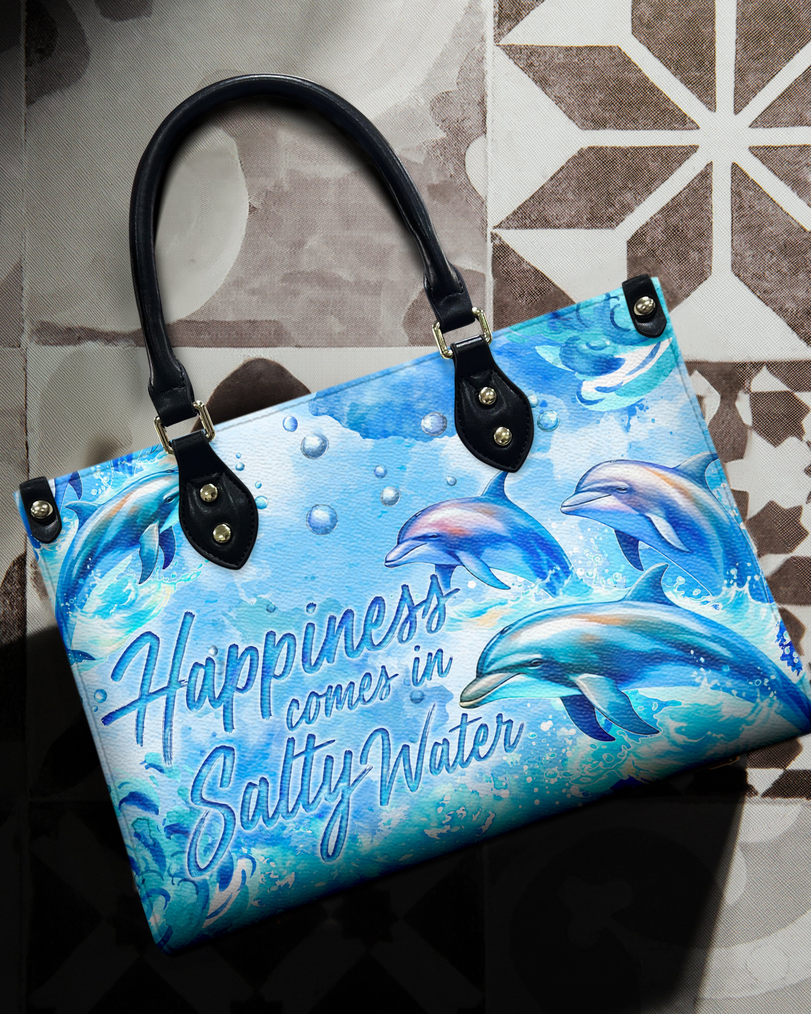 HAPPINESS COMES IN SALTY WATER DOLPHIN LEATHER HANDBAG - TYQY0504243