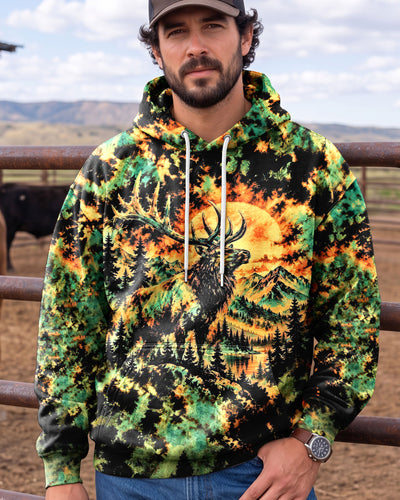 WILD ELK SUNSET FOREST BURST ALL OVER PRINT - YHLN1610261