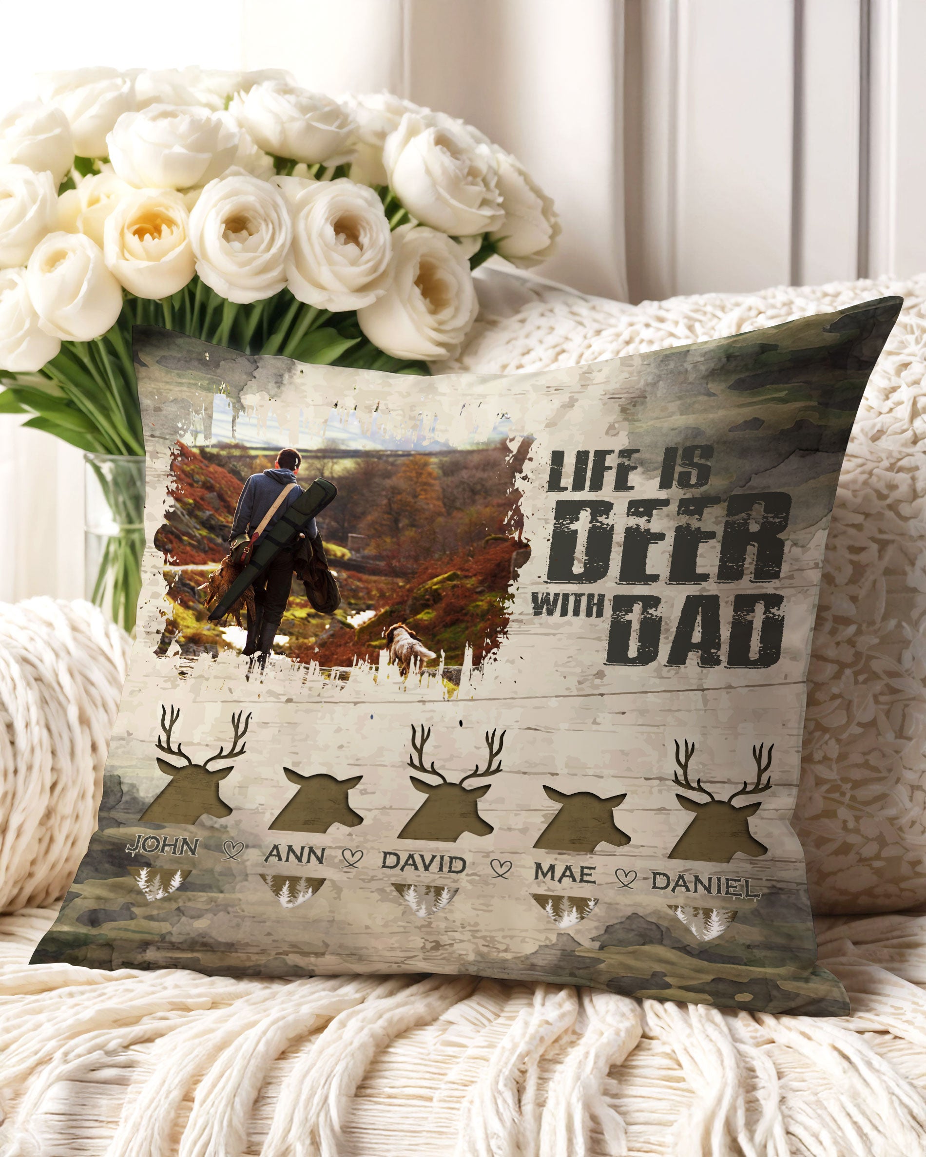 PERSONALIZED LIFE IS DEER WITH DAD PILLOW  - TLNZ2201253