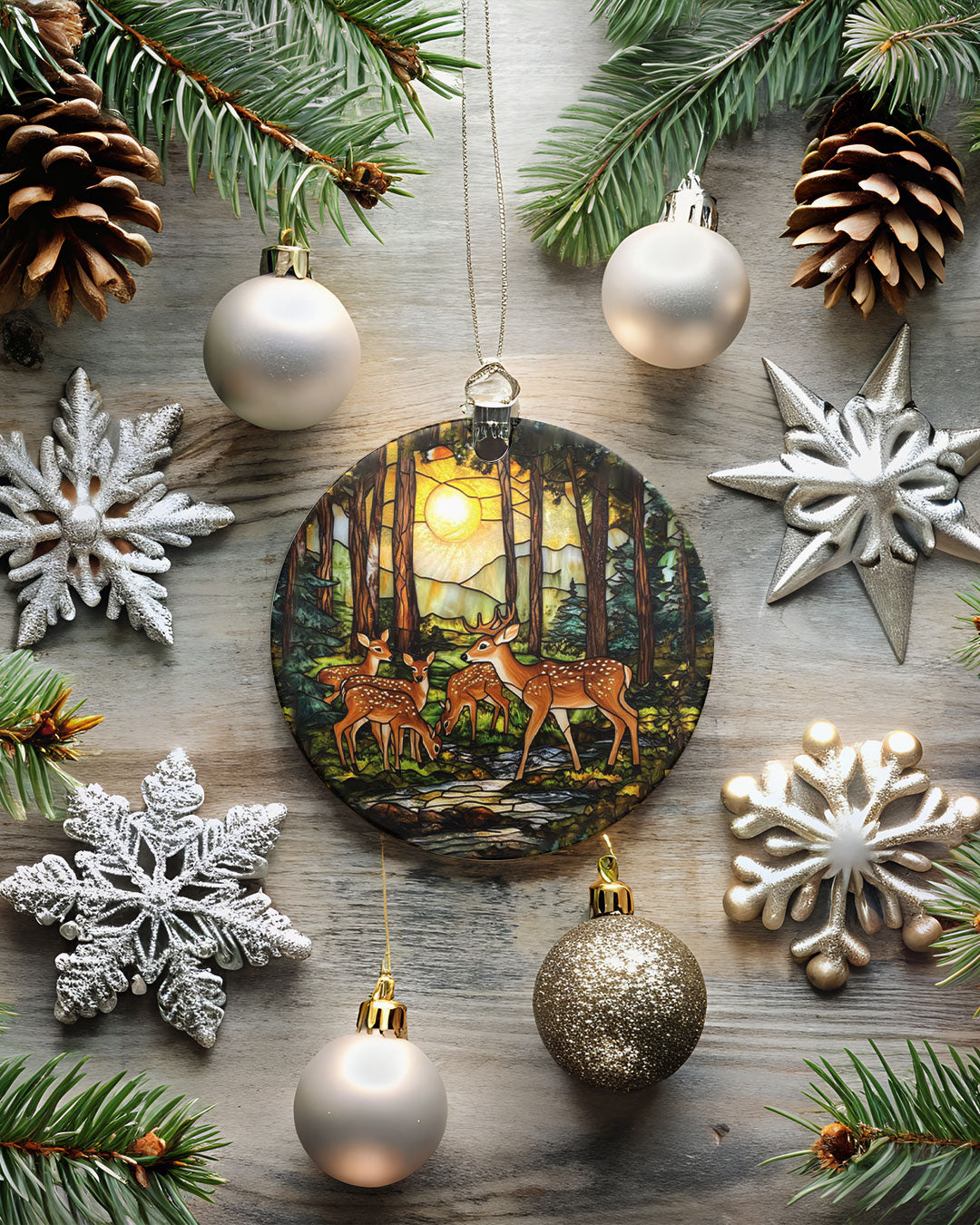 DEER FAMILY STAINED GLASS ORNAMENT & KEYCHAIN - YHHG2209255