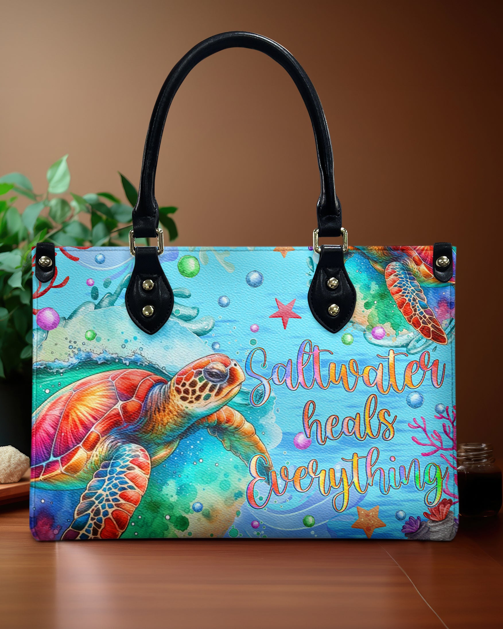 SALTWATER HEALS EVERYTHING TURTLE LEATHER HANDBAG - TYQY2705245