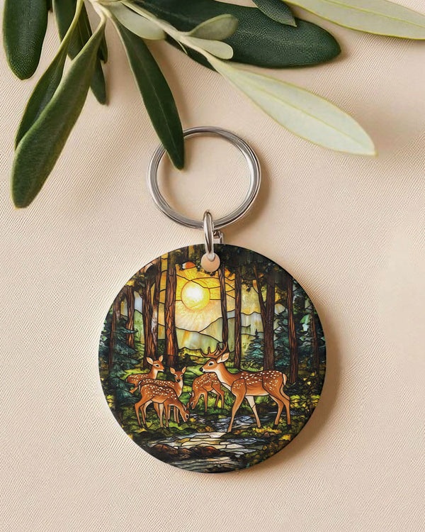 DEER FAMILY STAINED GLASS ORNAMENT & KEYCHAIN - YHHG2209255