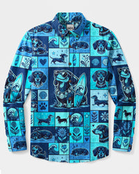 COOL SURFER DACHSHUND DOG BEACH PATCHWORK LONG SLEEVE BUTTON-DOWN SHIRT - TYQY2808269