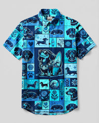 COOL SURFER DACHSHUND DOG BEACH PATCHWORK BUTTON-DOWN COLLAR SHIRT - TYQY2808267