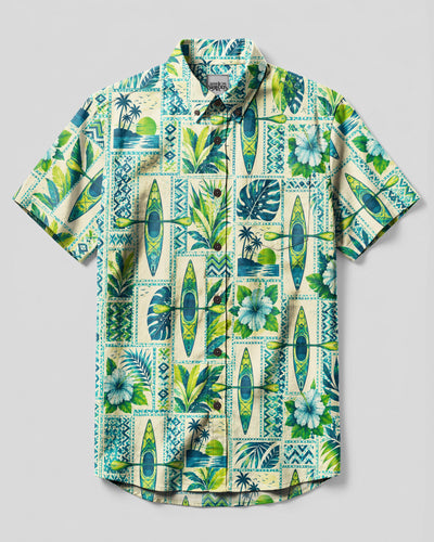 TROPICAL KAYAK PATCHWORK BUTTON-DOWN COLLAR SHIRT - TLNO2508261