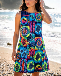 TROPICAL SEA TURTLE LAGOON PATCHWORK  FLOUNCE DRESS  - TLHG3107261