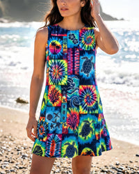 TROPICAL SEA TURTLE LAGOON PATCHWORK  FLOUNCE DRESS  - TLHG3107261