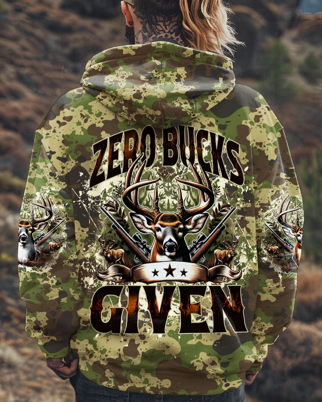 ZERO BUCKS GIVEN HUNTING DEER  ALL OVER PRINT  - TLNZ0711244