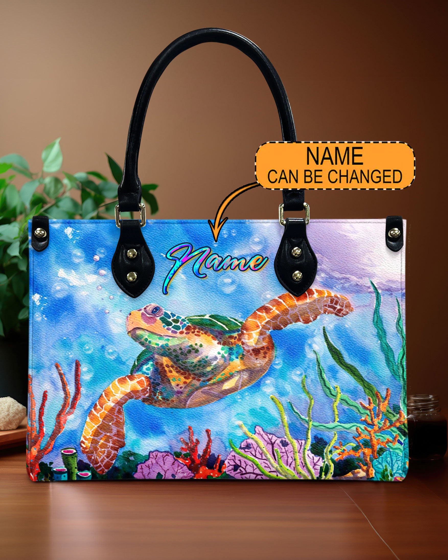 PAINTING SEA TURTLE LEATHER HANDBAG - YHDU2111244