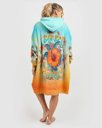 SANDY TOES SUNKISSED NOSE TURTLE HIBISCUS  SHERPA BLANKET HOODIE  - TLTW1411243