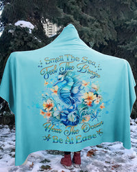 SMELL THE SEA FEEL THE BREEZE SEAHORSE SHERPA BLANKET HOODIE - YHHG1211246