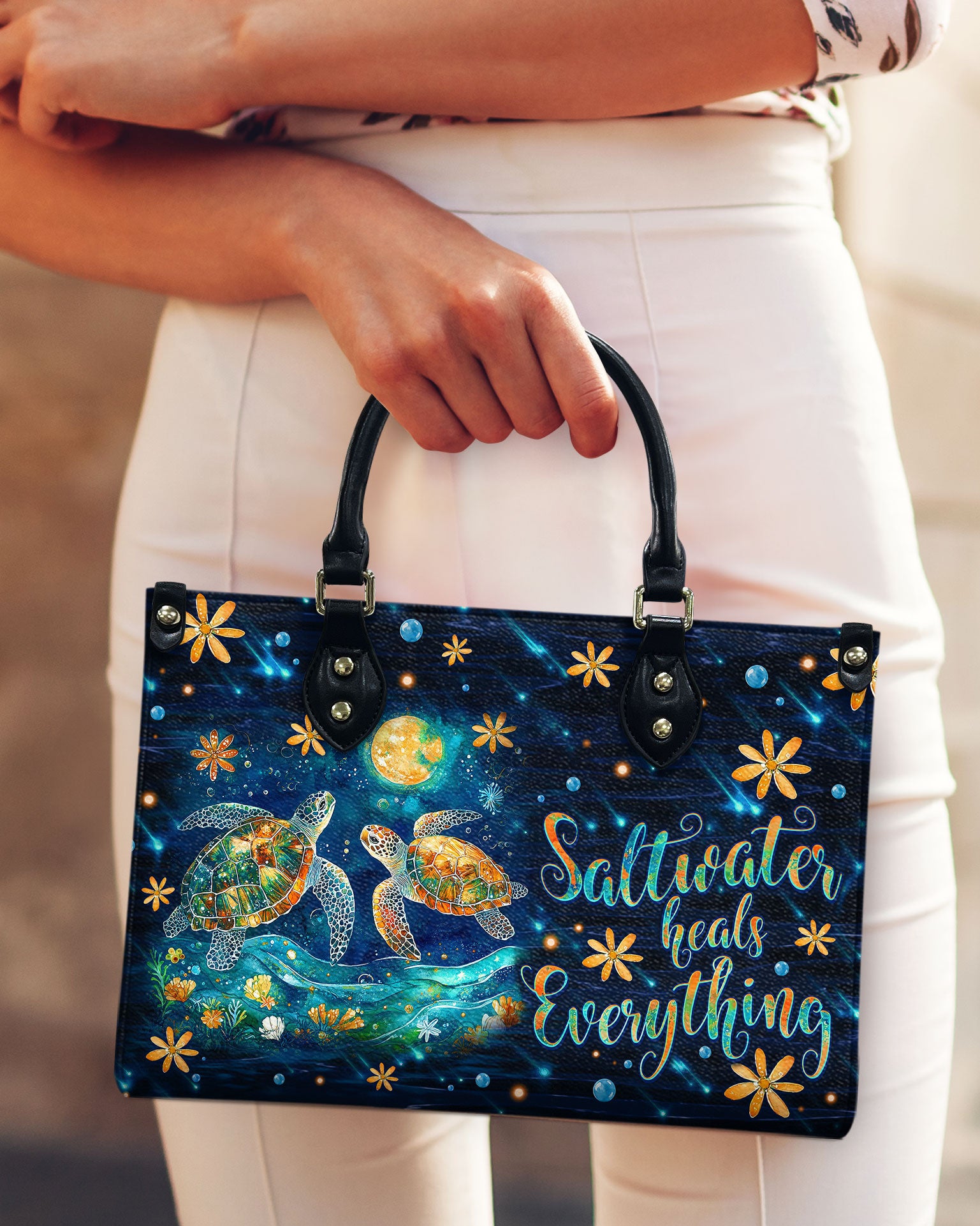 SALTWATER HEALS EVERYTHING TURTLE  LEATHER HANDBAG - TLNO1410244