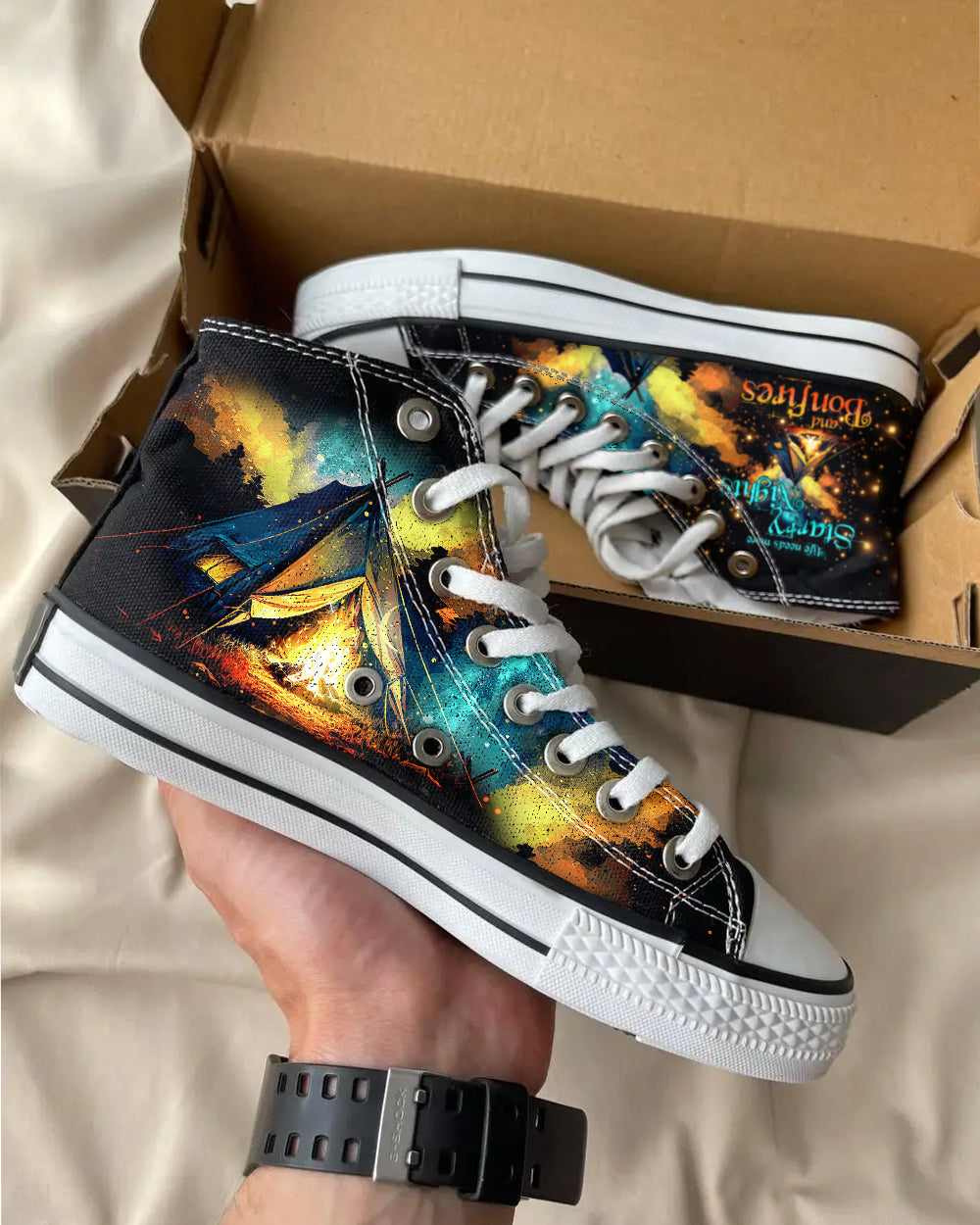 LIFE NEEDS MORE STARRY NIGHTS AND BONFIRES HIGH TOP SHOES - TYTD2404235
