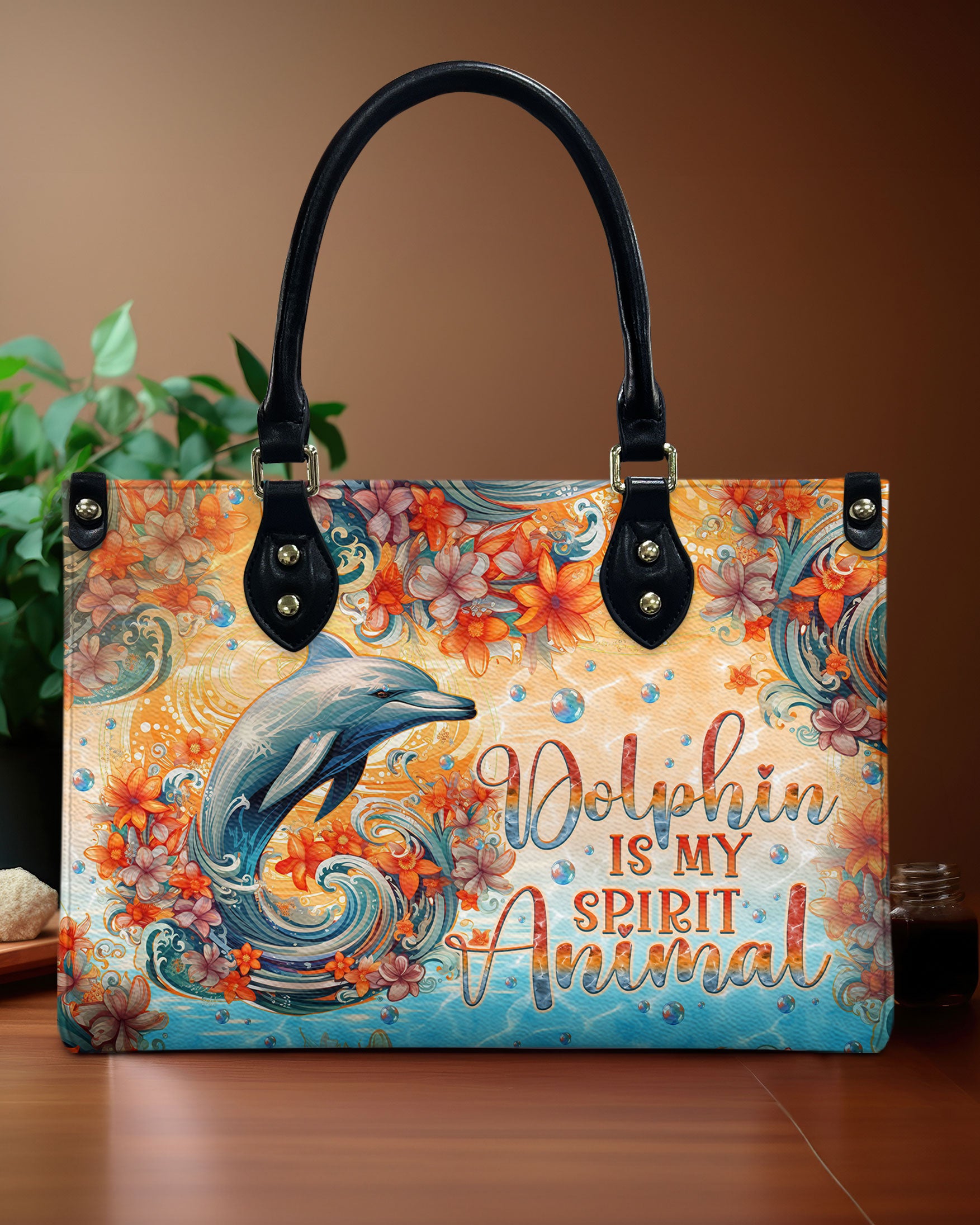 DOLPHIN IS MY SPIRIT ANIMAL LEATHER HANDBAG - TLNO2803249