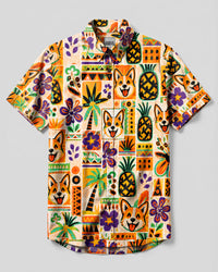 TROPICAL CORGI DOG PATCHWORK BUTTON-DOWN COLLAR SHIRT - TLHN0508263