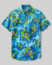SEA TURTLE FLORAL IN WAVES BUTTON-DOWN COLLAR  SHIRT - TLHN2206261
